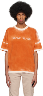 Оранжевая футболка, окрашенная в готовом виде Stone Island