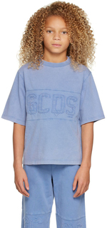 Детская синяя футболка, окрашенная в одежде GCDS Kids