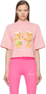 Розовая футболка с танцующим медведем Palm Angels
