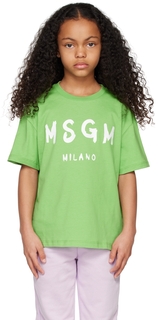 Детская зеленая футболка с принтом MSGM Kids