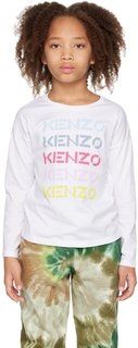Детская белая футболка с длинным рукавом Kenzo Paris