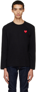 Черная футболка с длинным рукавом с сердечками Comme des Garçons Play