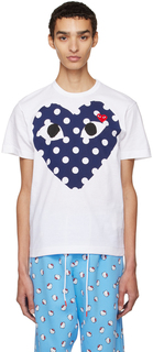 Белая футболка с сердечками в горошек Comme des Garçons Play