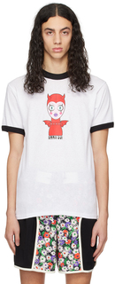 Эксклюзивная бело-черная футболка Devil Dolly Head от SSENSE Anna Sui