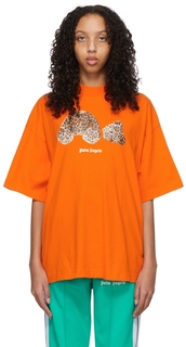 Оранжевая футболка с леопардовым мишкой Palm Angels