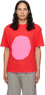 Эксклюзивная красно-розовая футболка SSENSE с круговым окном Edward Cuming