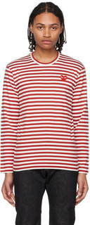 Красно-белая футболка с длинным рукавом с сердечками Comme des Garçons Play