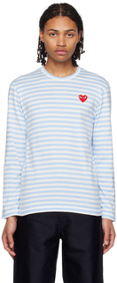 Сине-белая футболка с длинным рукавом с сердечками Comme des Garçons Play