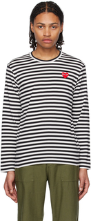 Черно-белая футболка с длинным рукавом с сердечками Comme des Garçons Play