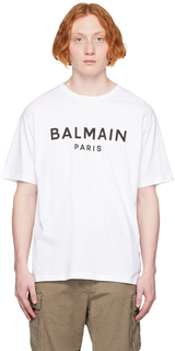Белая футболка с принтом Balmain