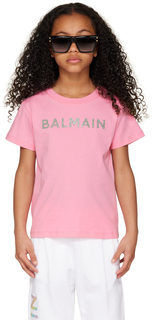 Детская розовая футболка на бондах Balmain