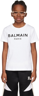 Детская белая флокированная футболка Balmain