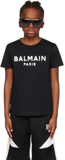 Детская черная флокированная футболка Balmain