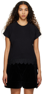 Черная футболка с цветочной отделкой Simone Rocha