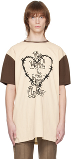 Бежево-коричневая футболка с шипами в виде сердца The World Is Your Oyster
