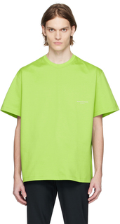 Зеленая кожаная футболка с нашивками Wooyoungmi
