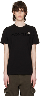 Черная флокированная футболка Moncler