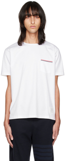 Белая полосатая футболка с нагрудным карманом Thom Browne