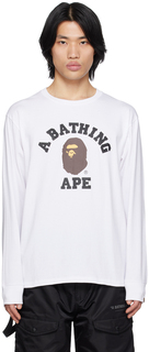 Белая футболка с длинным рукавом для колледжа BAPE