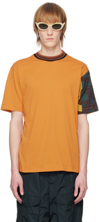 Оранжевая футболка с рукавами в технике пэчворк Dries Van Noten