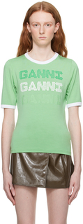 Зеленая футболка с контрастной отделкой GANNI