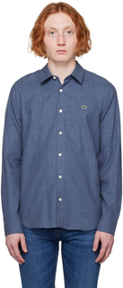 Синяя рубашка с нашивками Lacoste