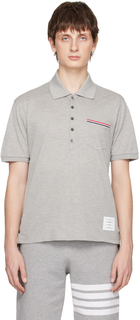 Серая футболка-поло с карманом Thom Browne