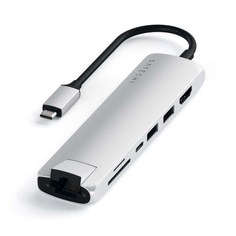 Док-станция Satechi Type-C Slim Multiport with Ethernet Adapter, Gigabit Ethernet, USB-C PD, 2хUSB 3.0, 4K HDMI, micro/SD, серебристый