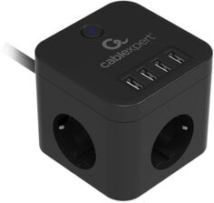 Сетевой фильтр Cablexpert CUBE-3-U4-B-1.5 Cube, 3р, 10А, 4хUSB, 1.5м, ур.защиты 4+, черный