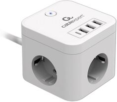 Сетевой фильтр Cablexpert CUBE-3-CU3-W-1.5 Cube, 3р, 10А, 1xType-C PD, 3xUSB, 1.5м, ур.защиты 4+, белый