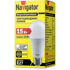 Лампа светодиодная Navigator NLL-A60-15-230-4K-E27 15Вт, 176–264В, 4000К, 1200лм, E27, 60х124мм, груша (71365)