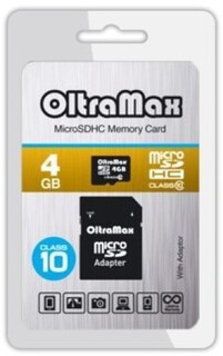 Карта памяти MicroSDHC 4GB OltraMax OM004GCSDHC10-AD Class 10 + SD адаптер