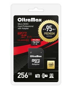 Карта памяти MicroSDXC 256GB OltraMax OM256GCSDXC10UHS-1-PrU3 Class 10 Premium UHS-I U3 (95 Mb/s) + SD адаптер