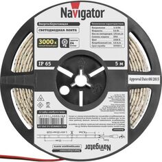 Лента светодиодная Navigator NLS-3528WW120-9.6-IP65-12V 120LED/м, 9,6Вт, 12В DC, нарез. кр. 25мм, теплый белый 3000К, IP65, 5м. в ролле (71411)