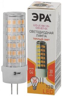 Лампа светодиодная ЭРА Б0056749 STD LED JC-5W-12V-CER-827-G4 G4 5Вт керамика капсула теплый белый свет ERA