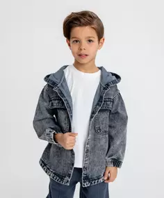 Куртка джинсовая с капюшоном с принтом серая для мальчика Button Blue (110)