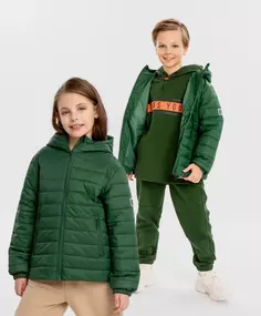 Куртка демисезонная стёганная с капюшоном зелёная детская Button Blue (164)