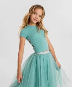 Футболка с перфорацией зелёная для девочки Button Blue (140)