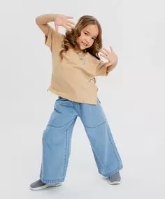 Джинсы relaxed fit голубые для девочки Button Blue (128)