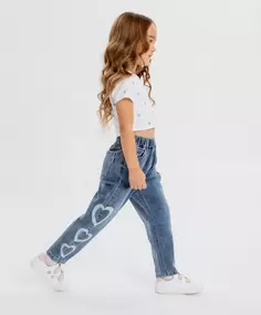 Джинсы straight fit с принтом голубые для девочки Button Blue (98)