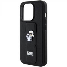 Чехол Karl Lagerfeld для iPhone 15 Pro Saffiano Leather Grip Case Choupette Logo чёрный