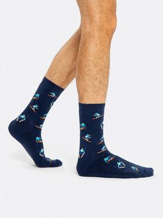 Махровые мужские носки темно-синего цвета с принтом в виде лыжников Mark Formelle