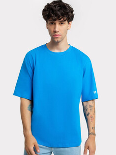 Мужская оверсайз футболка синего цвета с текстовой печатью на рукаве Mark Formelle