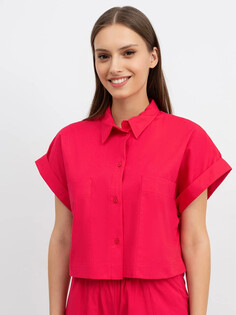 Укороченная рубашка с длинными накладными карманами ярко-розового цвета Mark Formelle