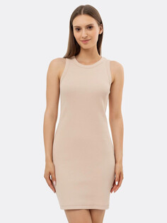 Однотонное прилегающее платье в рубчик бежевого цвета Mark Formelle
