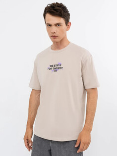 Хлопковая футболка кофейного цвета с лаконичным принтом Mark Formelle