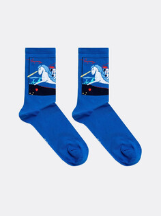 Высокие носки унисекс в синем цвете с рисунками Mark Formelle