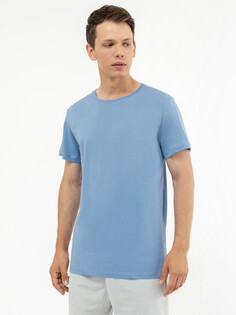 Однотонная хлопковая футболка голубого цвета Mark Formelle