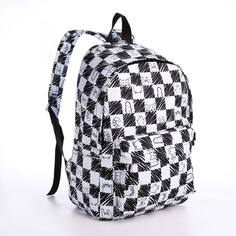 Рюкзак школьный из текстиля на молнии, 4 кармана, цвет черный/белый NO Brand
