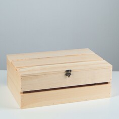 Ящик деревянный 35×23×13 см подарочный с реечной крышкой на петельках с замком Дарим Красиво